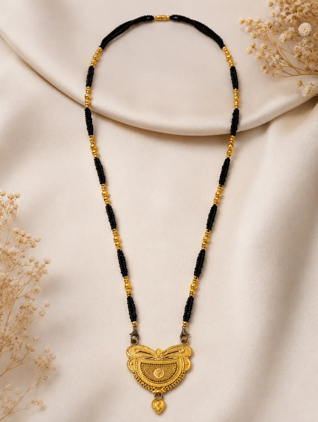 Traditional Gold Plated Black Beads Mangalsutra Pendant Necklace for Women