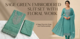 Sage Green Embroidered Suit Set with Pink Floral Work