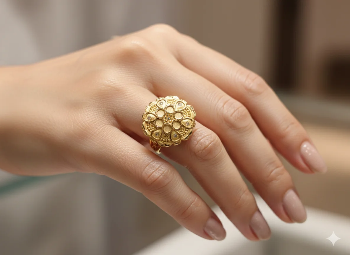 Handcrafted Mandala Filigree Gold Statement Ring – 1gm Gold