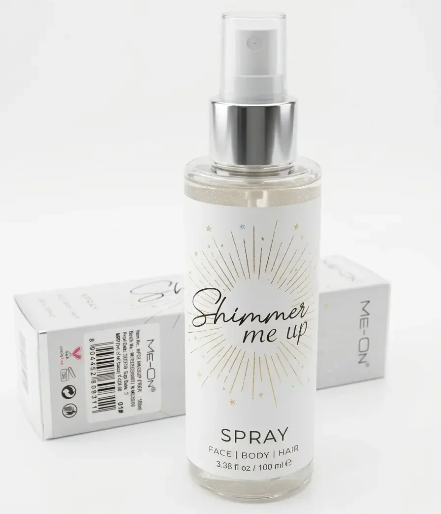 ME-ON Shimmer Me Up – Face & Body Shimmer Spray for Radiant Glow, 100ml | Lightweight Makeup Fixer for Festivals & Weddings